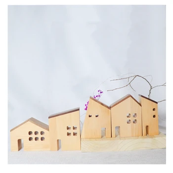 Japan Stil Træ Hus Ornamenter Nordiske Håndlavet Hjem Dekoration Træ Arkitektur Miniature Håndværk Kids Børnehaveklasse Indretning