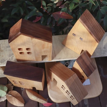 Japan Stil Træ Hus Ornamenter Nordiske Håndlavet Hjem Dekoration Træ Arkitektur Miniature Håndværk Kids Børnehaveklasse Indretning