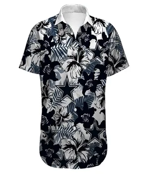 Sommeren Afslappet Mænd Kort Ærme Dallas Stå Krave Løs 3d-Print Cowboys Hawaii-Skjorte Hurtig Tør Stranden Tøj