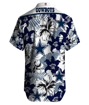 Sommeren Afslappet Mænd Kort Ærme Dallas Stå Krave Løs 3d-Print Cowboys Hawaii-Skjorte Hurtig Tør Stranden Tøj