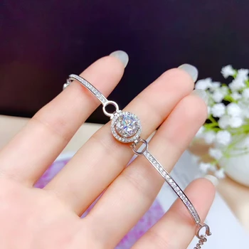 KJJEAXCMY Fine Smykker 925 Sterling Sølv indlagt Mosang Diamant kvinder hånd armbånd classic støtte påvisning