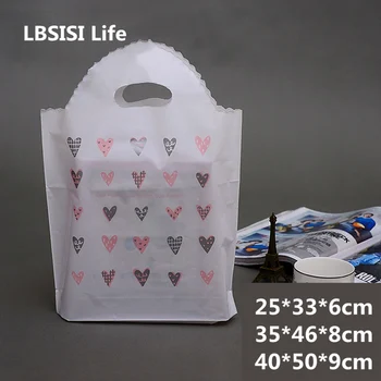 LBSISI Liv 50stk Hvid Kærlighed Hjerte Gave Taske Håndtaske til Stede, Emballering Klud, Plast Gave Poser Med Håndtag bryllupsfest
