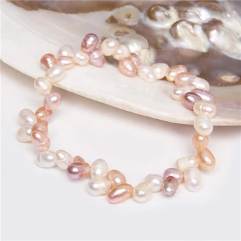 6-7MM Ægte Naturlige Perle Armbånd Barok Ferskvand Tricolor Ris Perler Armbånd Elastik Beaded Kæde til Kvinder Smykker Gaver
