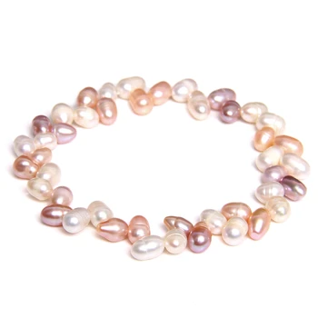 6-7MM Ægte Naturlige Perle Armbånd Barok Ferskvand Tricolor Ris Perler Armbånd Elastik Beaded Kæde til Kvinder Smykker Gaver