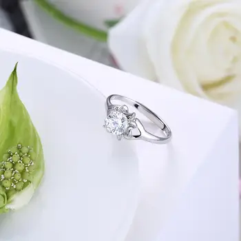 LEKANI 925 Sterling Sølv Blomst Finger Ringe Til Kvinder 5A Cubic Zirconia Justerbar Bryllup Engagement Ring Fine Smykker