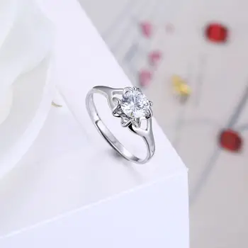 LEKANI 925 Sterling Sølv Blomst Finger Ringe Til Kvinder 5A Cubic Zirconia Justerbar Bryllup Engagement Ring Fine Smykker