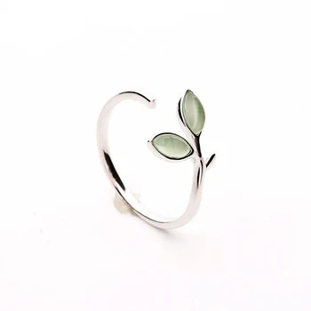 MEEKCAT 925 Sterling Sølv Grøn Opal Blade, Knopper Åbne Ringe Til Kvinder, af Høj Kvalitet, Kreativ Mode Smykker