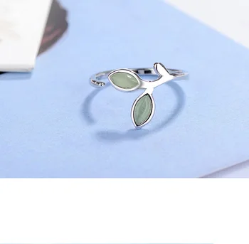 MEEKCAT 925 Sterling Sølv Grøn Opal Blade, Knopper Åbne Ringe Til Kvinder, af Høj Kvalitet, Kreativ Mode Smykker