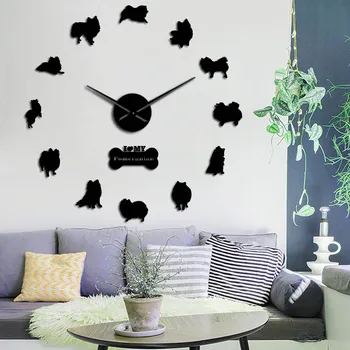 Sød Pommerske Spids Hund Formet 3D DIY Design vægur Akryl Wall Stickers er Med Spejl Effekt Ur Til Hjemmet Indretning