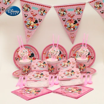 Part Forsyninger til 6 Børn Piger Prinsesse Fødselsdag Dekoration Service Sæt Minnie Mouse Part Forsyninger 70pcs