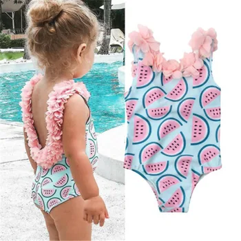 Toddler Spædbarn Baby Piger Vandmelon Swimsuit Badetøj Bikini Svømning Blonder Patchwork Backless Søde Badetøj 2020 Sommeren Nye Hot