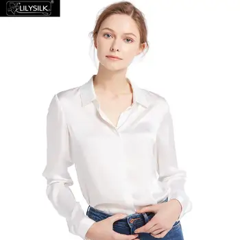 LilySilk 100 Silke Skjorter Bluse Kvinder 22 momme Grundlæggende Stolpe Kinesiske Charmeuse Naturligt Blankt, Elegante Damer, Lange ærmer