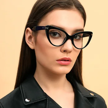 Stor frame briller kvinder cat eye sort transparent tendens vintage brillestel kvindelige klar linse