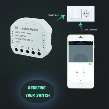 Wifi Smart Switch-Modul 220-240V 2300W Controller Timer lyskontakten stemmestyring Arbejde Med IFTTT Alexa, Google App Smart Liv