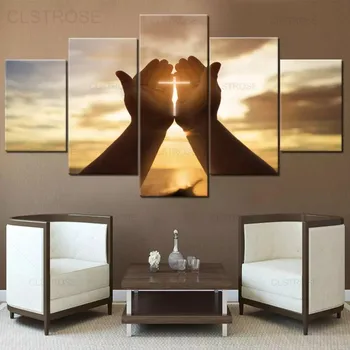5PCS på Tværs af Jesu Hånd Bøn HD Print Maleri Stue Væggen Kristen Kunst Plakat Moderne Stue Home Decor Uden Ramme