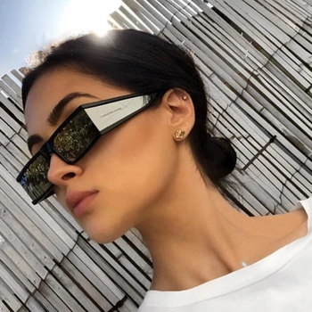 Et Stykke Rektangel Små Solbriller Kvinder Luksus Mærke Spejl Sølv Sort Klar Linse Punk Mænd Nuancer UV400