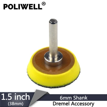 POLIWELL 1,5 tommer 38mm Hook og Loop Back-up Slibning Pad med 6 mm Skaft Roterende slibeskive Holder til Polering sliberondeller