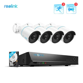 Reolink Smart Sikkerhed Kamera System PoE 5MP 24/7 Optagelse Indbygget 2TB HDD Fremhævede med Person/Køretøjer Opdagelse RLK8-510B4-EN