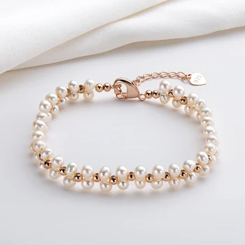 Lnngy 2020 mode 14k guld fyldt charm-armbånd til kvinder ferskvandsperle 925 sterling sølv snoet armbånd elegante gaver