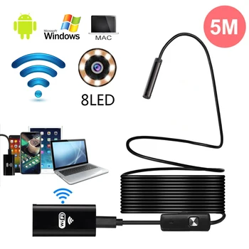 5M 8mm inspektionskamera Fleksibel Wifi USB Endoskop Kamera, Vandtæt Mikro-Inspektion Kameraer med 8LED til Android PC