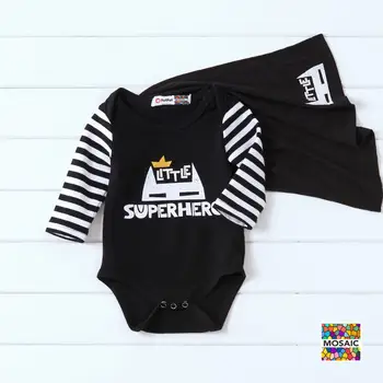 PatPat 2020 Nye Vinter, Forår og Efterår Mosaik Lille Superhelt Nålestribet Baby Jumpsuit Pamts Sæt med Hat Baby Boy Tøj