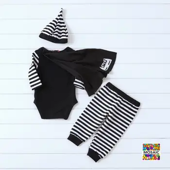 PatPat 2020 Nye Vinter, Forår og Efterår Mosaik Lille Superhelt Nålestribet Baby Jumpsuit Pamts Sæt med Hat Baby Boy Tøj