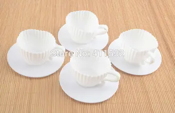 1 Sæt 4stk Silikone Cupcake Cups Muffin Bage Kage, Te Tekop Skimmel + 4stk Tallerkener NL6751