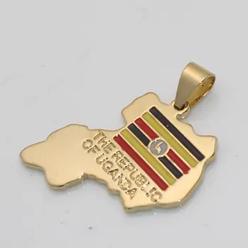 Republikken ugandas Nationale Flag halskæde , land kort smykker
