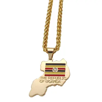 Republikken ugandas Nationale Flag halskæde , land kort smykker
