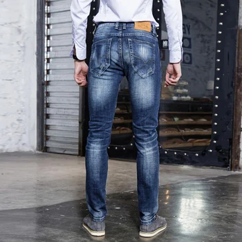 Fashion Streetwear Mænd Elastiske Jeans Slim Fit Afslappet Denim Rippet Bukser I Høj Kvalitet Med Vintage Designer Hip Hop Bomuld Bukser