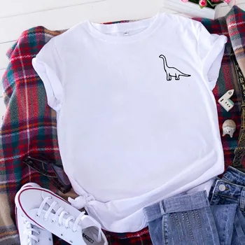 Lille Dinosaur Print Sjove T-Shirts Kvinder T-shirt Løs Camiseta Mujer kortærmet Tshirt Bomuld Kvinder Casual t-Shirt Femme