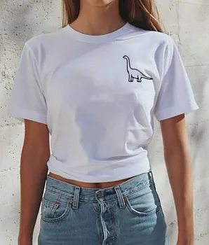 Lille Dinosaur Print Sjove T-Shirts Kvinder T-shirt Løs Camiseta Mujer kortærmet Tshirt Bomuld Kvinder Casual t-Shirt Femme