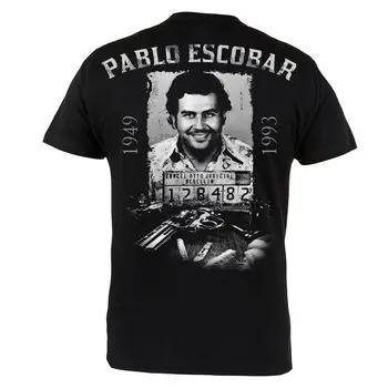 Pablo Escobar Narcos Mænds Sort Bomuld Top God Kvalitet Print Dobbelt Side Shirt med O-Hals Mandlige Mode Korte Ærmer til Mænd, der Passer