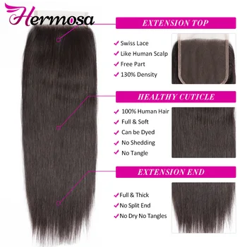 Hermosa Hår Væve Brasilianske Lige 4x4 Lace Lukning 2/3/Gratis Del Non Remy Human Hair Vævning 8