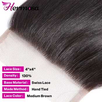 Hermosa Hår Væve Brasilianske Lige 4x4 Lace Lukning 2/3/Gratis Del Non Remy Human Hair Vævning 8