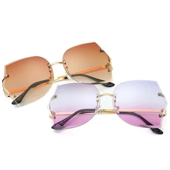 Emosnia Gradient Overdimensionerede Uindfattede Solbriller Kvinder Oprindelige Designer Gradient Vintage Briller Kvindelige Oculos UV400 Med Klud