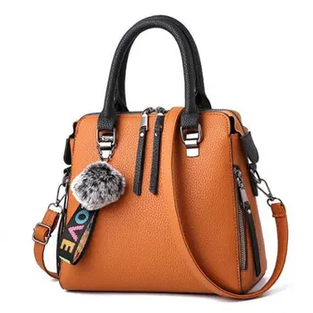 PU Læder Kvinder Messenger Taske Pels Bolden Crossbody Flap Bag Kvindelige skuldertaske Solid Farve Håndtasker L167
