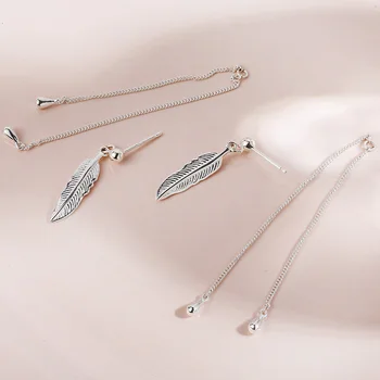 SA SILVERAGE Mode Smykker Øreringe Ægte 925 Sterling Sølv Dråbe Øreringe til Kvinder Fine Smykker Lange Fjer Kvast Kvinder
