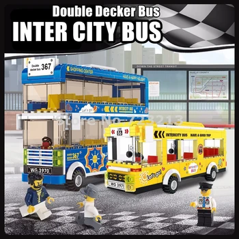 Byen Dobbeltdækker Intercity Bus Rejser Busser byggesten Indstiller Model Mursten Pædagogisk Legetøj til Børn WG3970