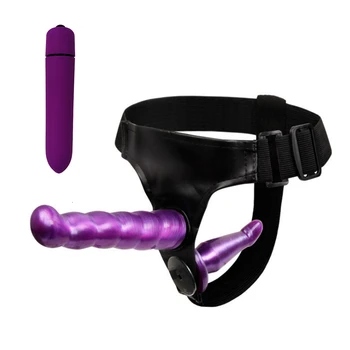 Dobbelt Strapon Dildo Bullet Vibrator Voksen Sex Legetøj til Kvinder Ultra Elastisk Sele Strap On Dildo Sex Lesbiske Par Produkter