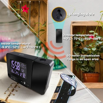 LCD-Digital Projektion Vækkeur, Radio-Controll Trådløse vejrstation Projektion Ur med Dato Dual Alarm Snooze Funktion