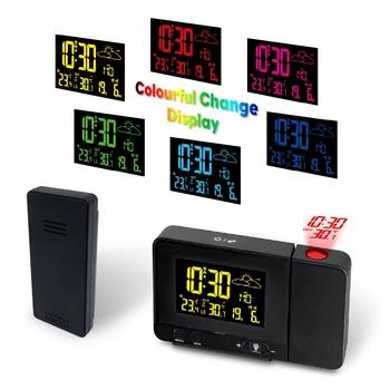 LCD-Digital Projektion Vækkeur, Radio-Controll Trådløse vejrstation Projektion Ur med Dato Dual Alarm Snooze Funktion