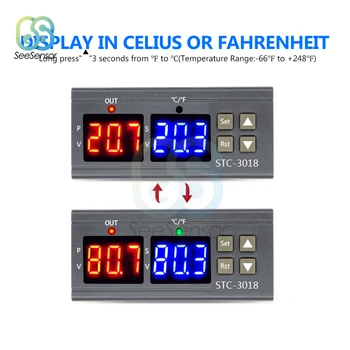 Dual Digital temperaturregulator Skifte STC-3018 12V 24V 110V 220V Celsius & Fahrenheit C/F Termoregulator Termostat