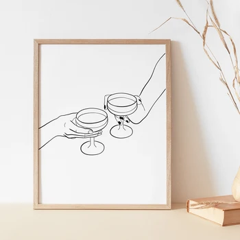 Vin Abstrakt Kunst Tegning Maleri Cheers Bar Vogn Print-Kanvas Plakat Nordisk Minimalistisk Indretning Billede Køkken Indretning