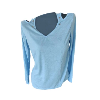 Bluse Afslappet Kvinder Ensfarvet O-Neck Polyester Lange Ærmer Kolde Skulder Huller Plus Size Shirt Tøj