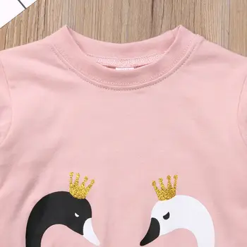 Fashion Baby Piger Swan Outfit Top T-shirt+Bukser Sæt Barn Efteråret Træningsdragt Børn Piger Tøj Sæt
