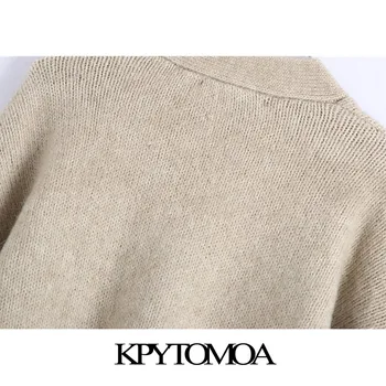KPYTOMOA Kvinder Mode Med Rhinsten Knapper Strikket Cardigan Sweater Vintage Lange Ærmer Løs Kvindelige Overtøj Smarte Toppe