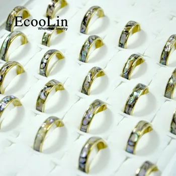 50stk EcooLin Mærke Mode Naturlige Skaldyr abaloneskal Rustfrit Stål Ringe Til Kvinder Smykker Masser Bulk LR4028