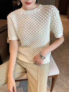 2020 Ny koreansk Stil Slim Cut-out Uldne Sweater, Pullover Kvinders Bunden Kort-Langærmet Airable Trøje Strikket T-shirt til Kvinder