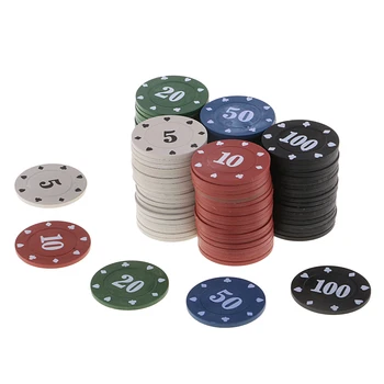 MagiDeal 100Pcs Casino Kuponer Mønter Runde Poker Chips 5 10 20 50 100 for Gambling Toy Poker Chips Bord Spil Bingo Chips